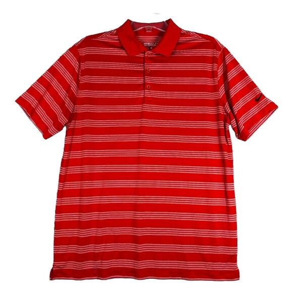 Nike Shirt‎ Mens Large Orange White Stripe Dri Fit Golf Polo Tour Performance - Picture 1 of 7